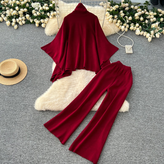 SINGREINY Turtleneck Warm Two-Piece Set – Knitted Sweater & Wide Leg Pants