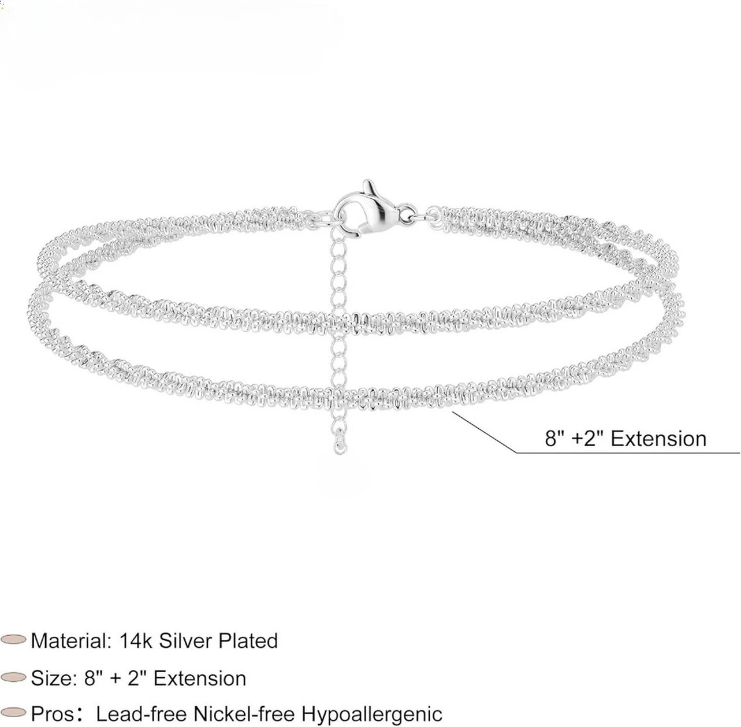 Double-Layer Beaded Anklet – Gold & Silver