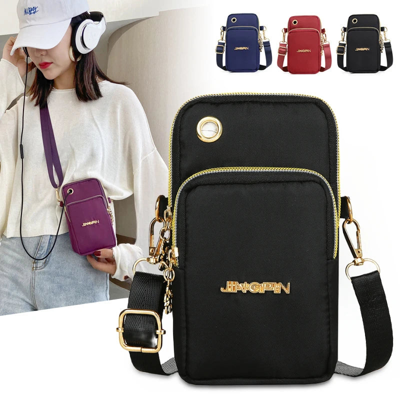 Women's Mobile Phone Crossbody Bag – 3-Layer Wallet with Headphone Plug