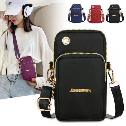 Women's Mobile Phone Crossbody Bag – 3-Layer Wallet with Headphone Plug
