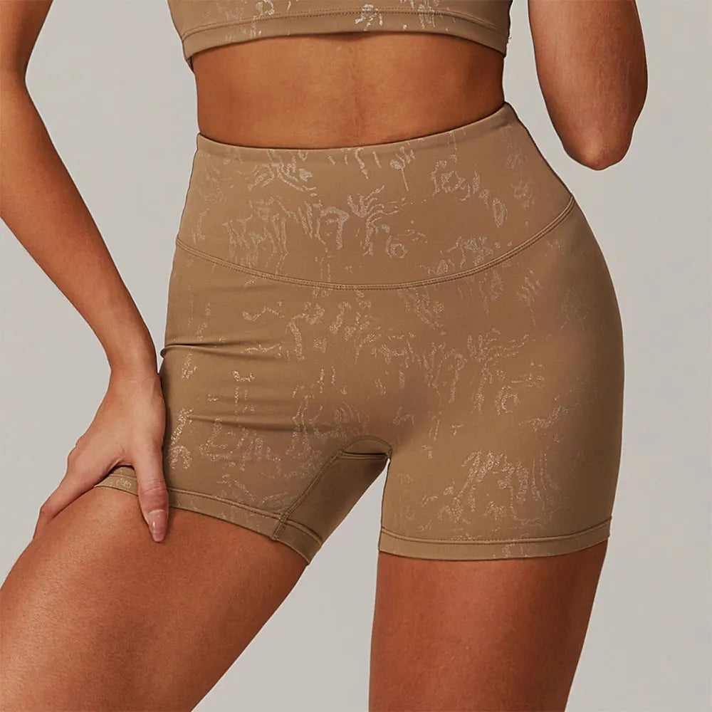 Printed High-Waist Push-Up Yoga Shorts – Multi Colors