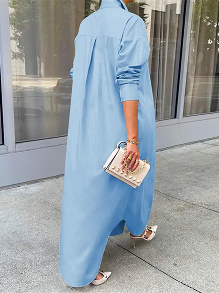 Long Shirt Dress with Lapel Collar