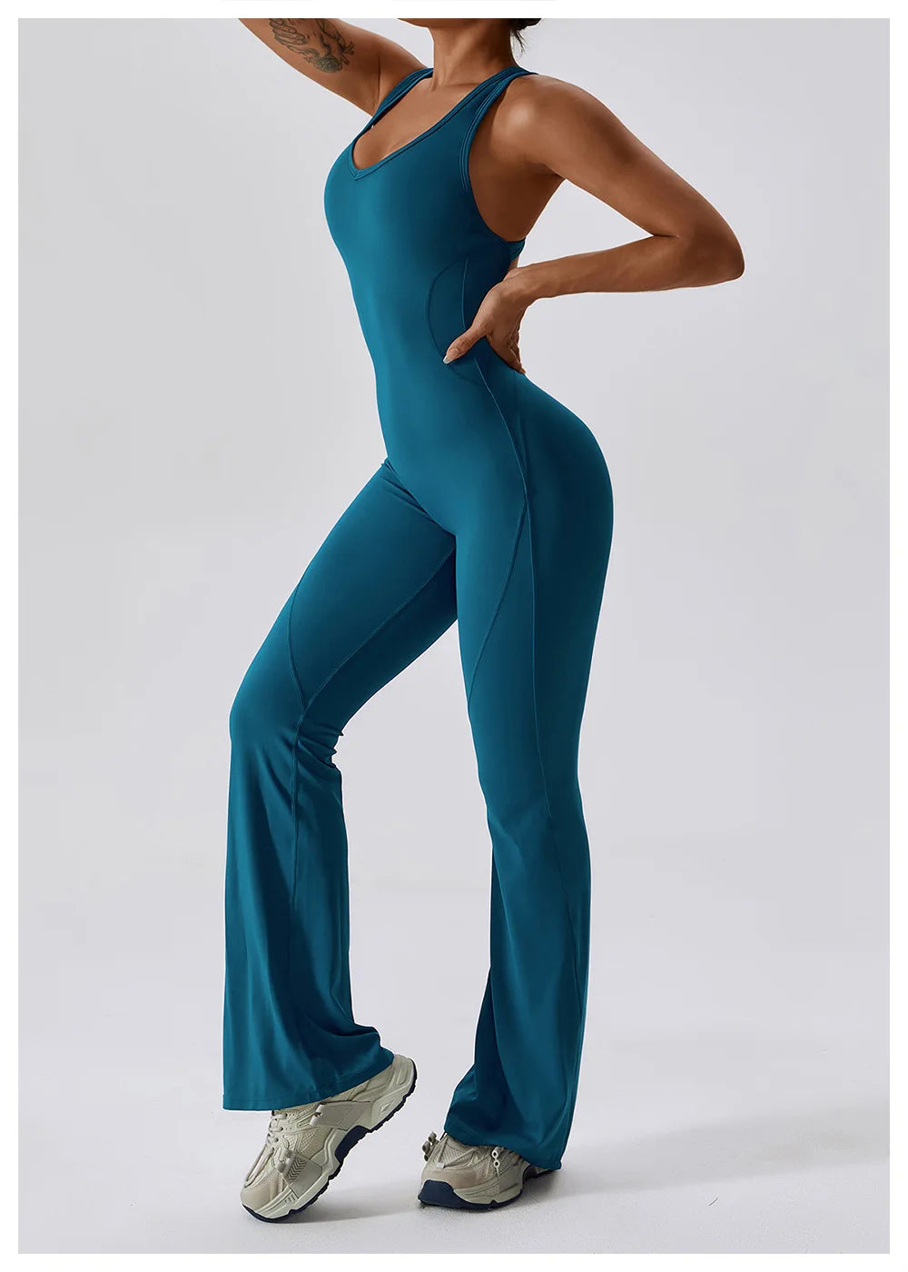 Women's One-Piece Open Back Jumpsuit – Yoga & Gym Stretch Bodysuit (Available in Multiple Colors)