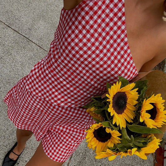 Y2K Plaid One-Shoulder Summer Set
