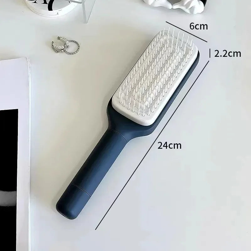 Self-Cleaning Rotating Scalp Massage Comb – Anti-Static & Retractable Design