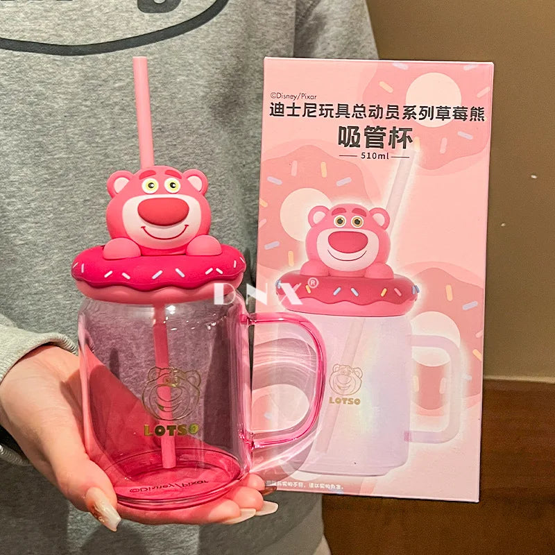 Cartoon Glass Cup with 3D Silicone Lid (480ml)