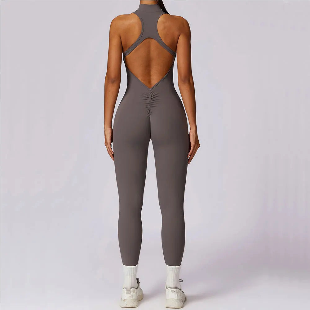 Women's Open Back Fitness Jumpsuit – One-Piece Yoga Activewear Bodysuit (Available in Multiple Colors)