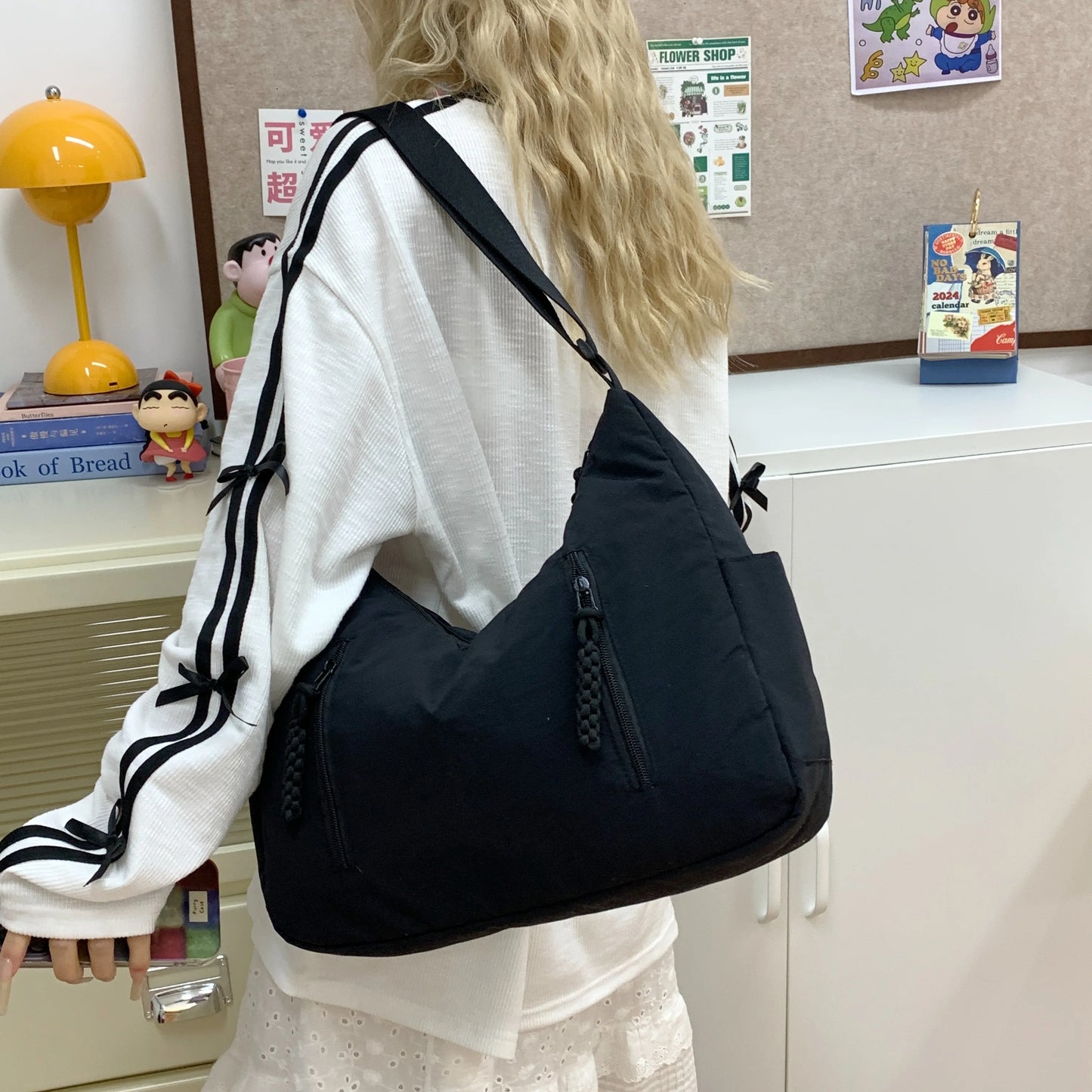 Trendy Women’s Large Crossbody Fabric Bag – Solid Color Student Style Shoulder Tote
