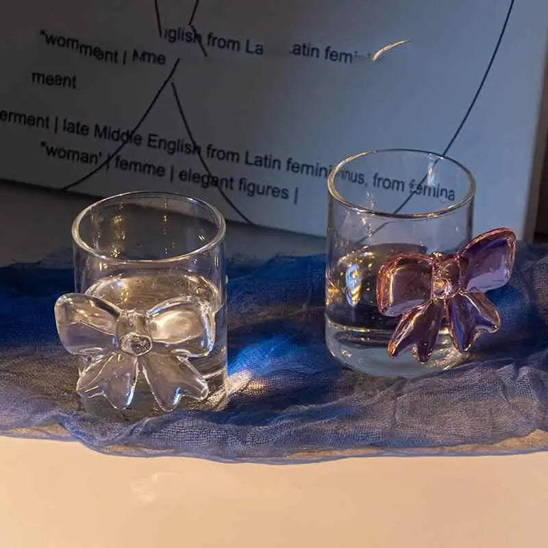 Transparent Glass Cup with Large Pink Bow