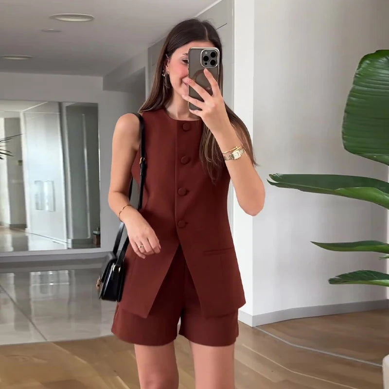 Sleeveless Vest and Shorts Suit Set