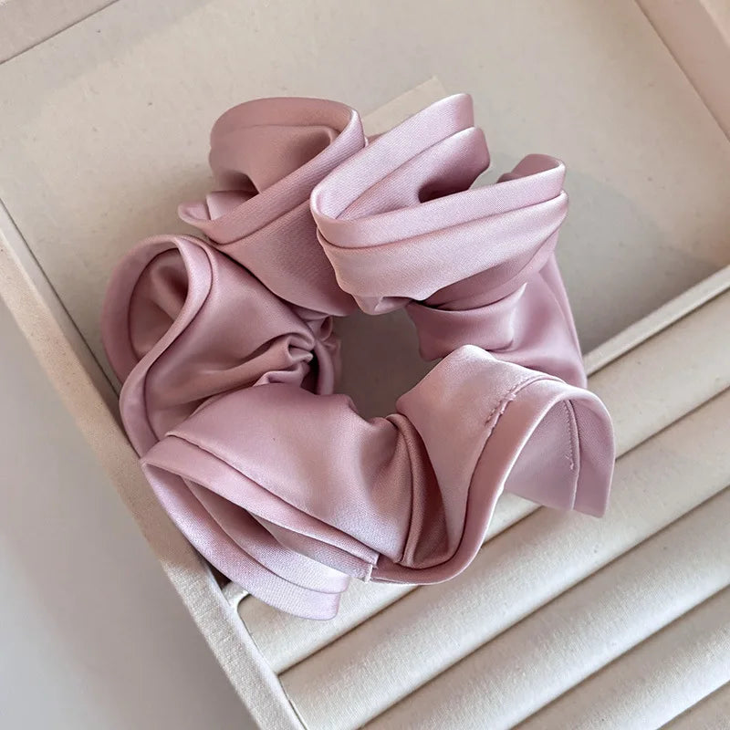 Korean Style Double Satin Silk Scrunchie – High-End Hair Accessory for Women