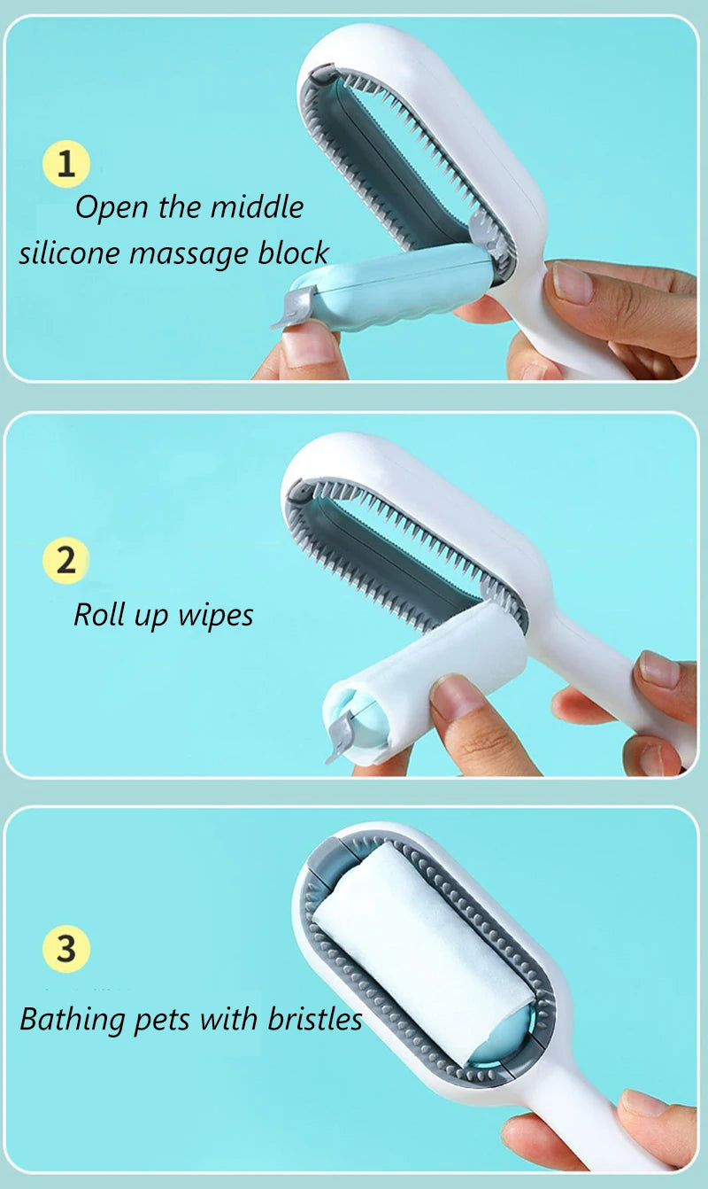 Pet Hair Removal Brush with Wipes – Easy & Efficient Cleaning for Cats & Dogs