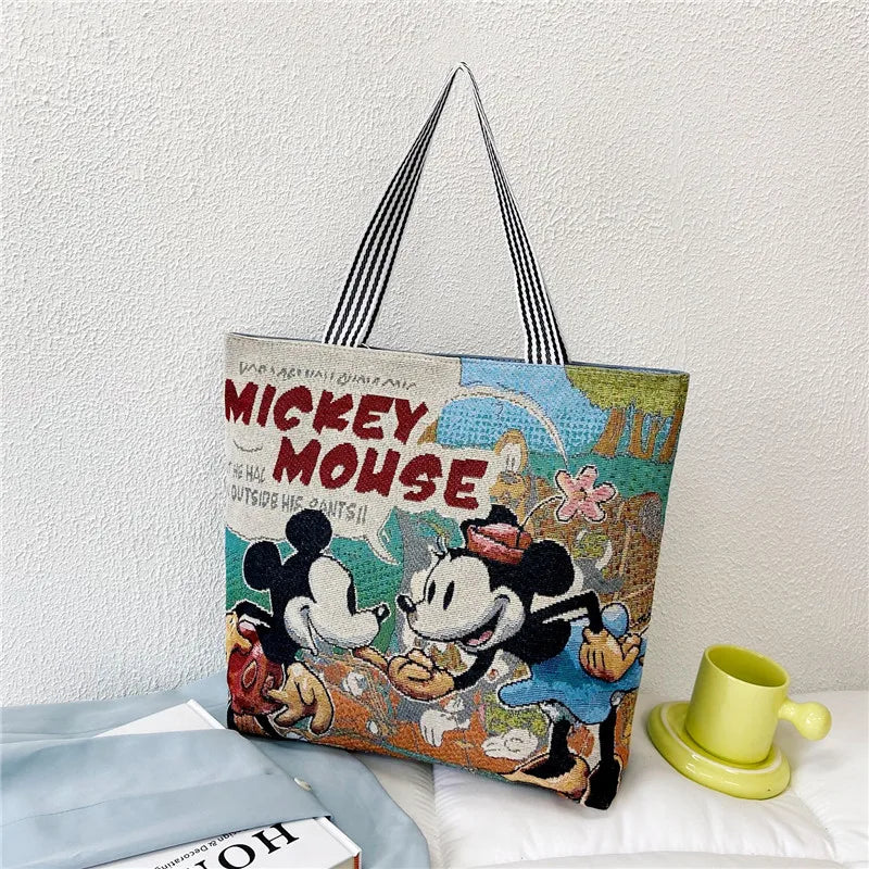Stitch Canvas Shoulder Bag – Retro Disney Cartoon Tote for Shopping & Storage