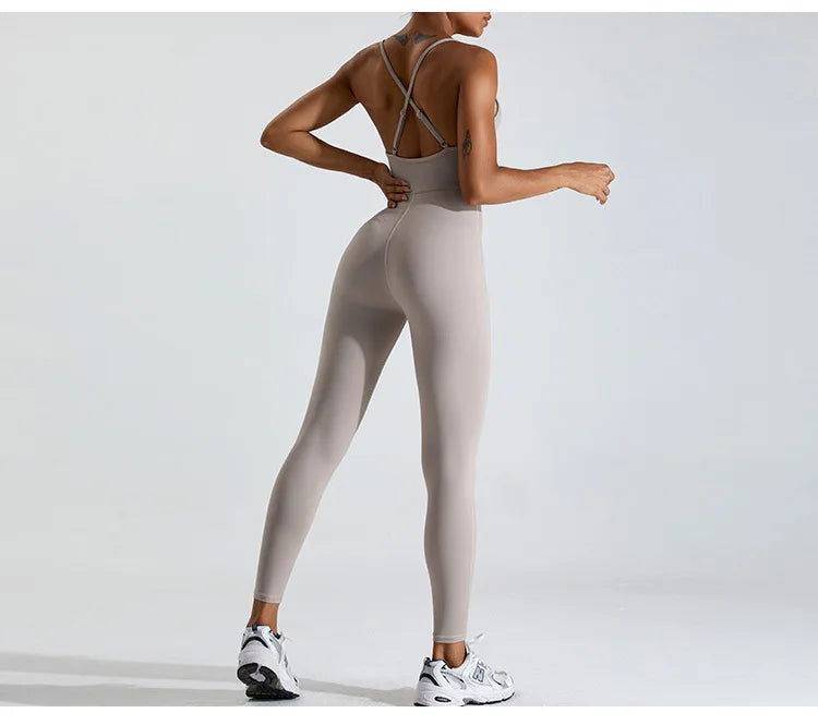 Women's Open Back Yoga Jumpsuit – One-Piece Activewear for Fitness and Gym