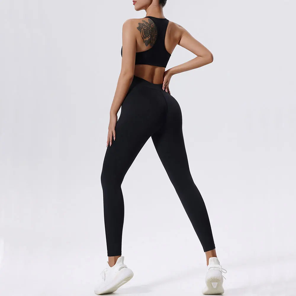 Women’s One-Piece Zipper Yoga Bodysuit – Slim Fit Workout Jumpsuit