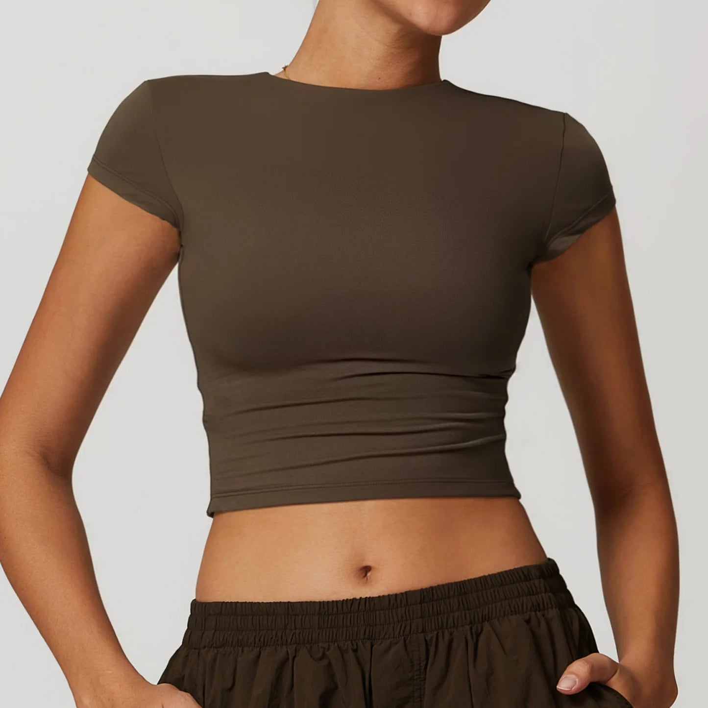 Women’s Short Sleeve Yoga Crop Top – Slim Fit Gym Running Sports Shirt