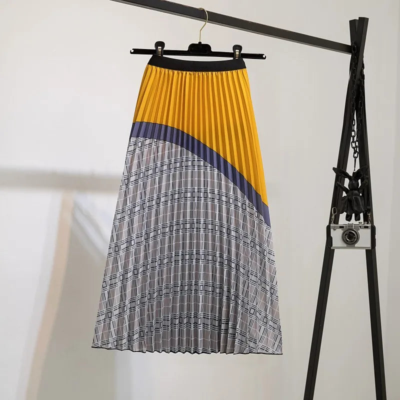 Women’s Cartoon Print Pleated Skirt – High Waist Big Swing Skirt