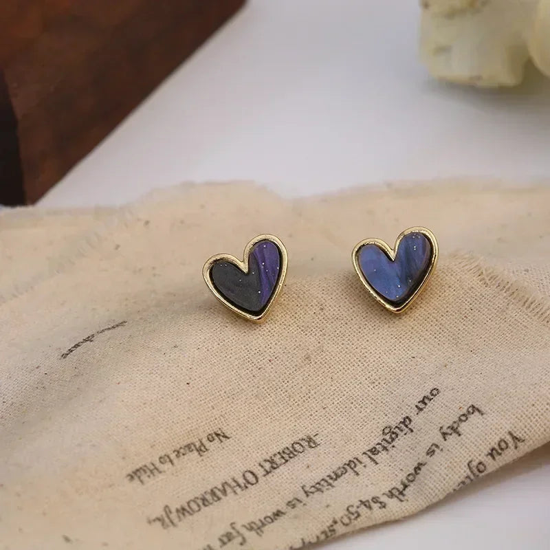 Minimalist Heart Stud Earrings – Multi Colors