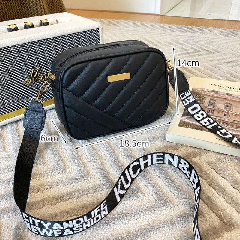 Small Crossbody Bag for Women – PU Leather Zipper Purse with Printed Strap