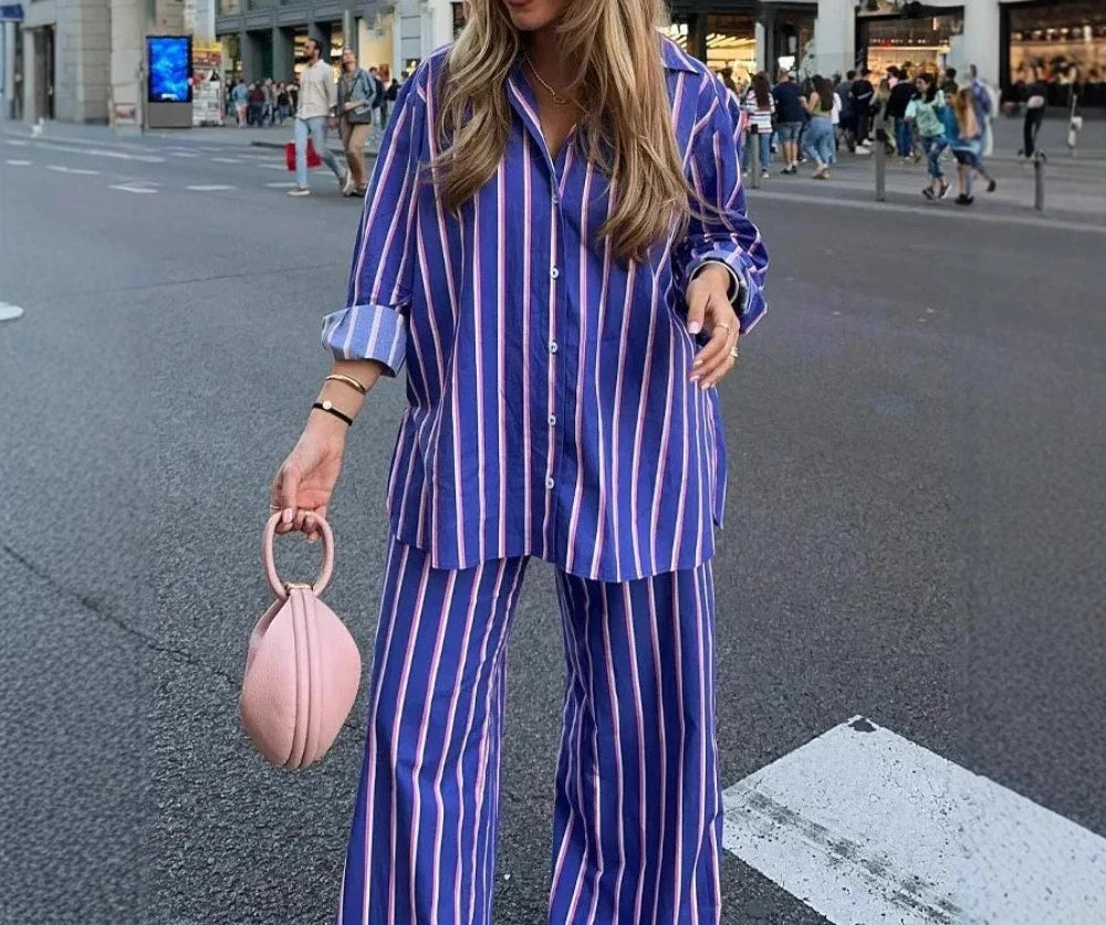 Striped Shirt & Pants Two-Piece Set