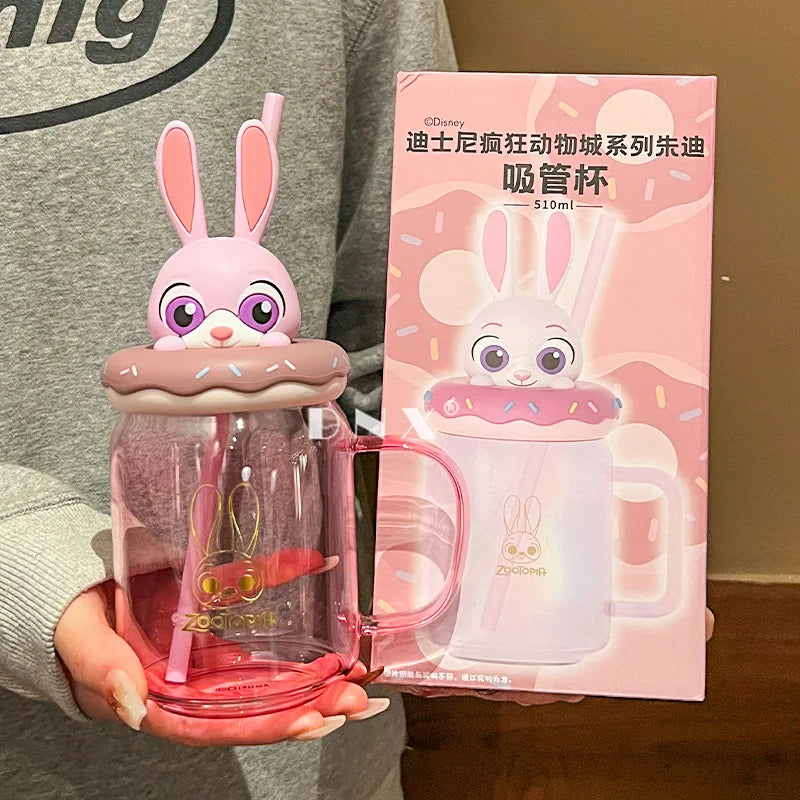 Cartoon Glass Cup with 3D Silicone Lid (480ml)