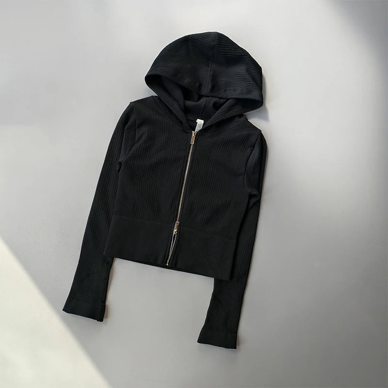 Women's Slim Fit Hooded Sports Jacket – Long Sleeve Zip-Up Activewear