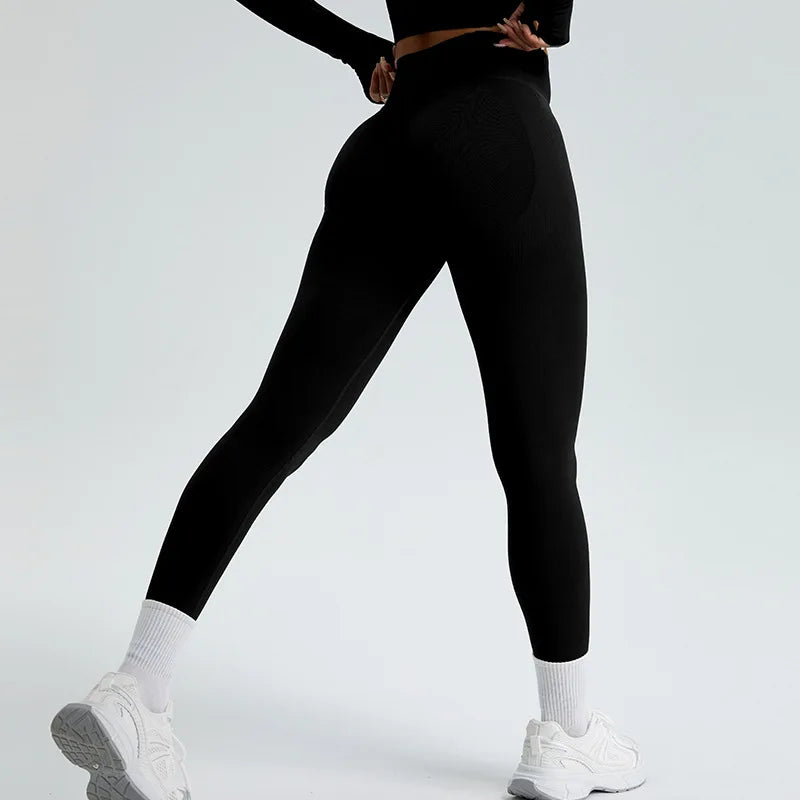 Seamless High-Waist Ribbed Leggings – Tummy Control