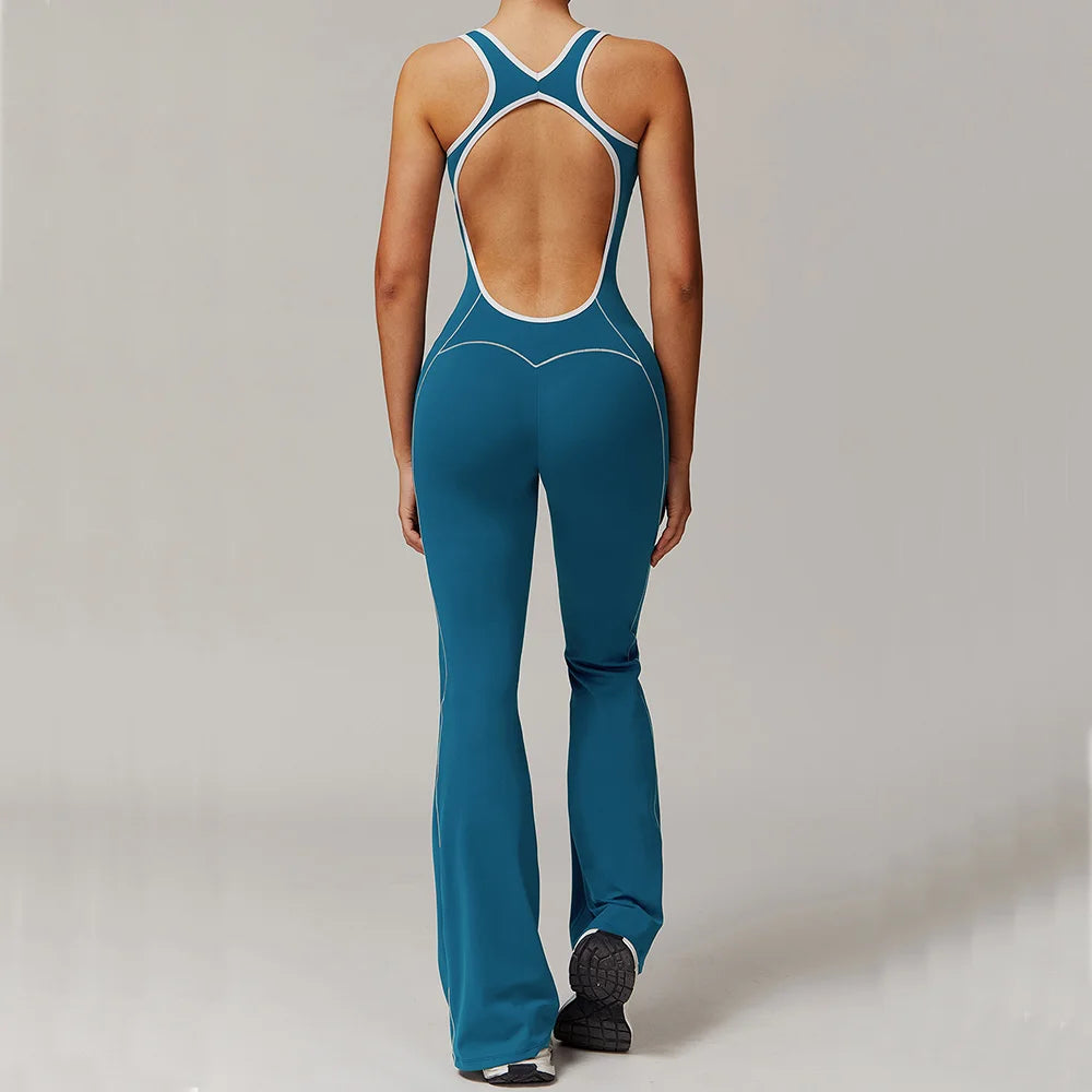 Women's Open-Back Yoga Jumpsuit – One-Piece Stretch Sports Bodysuit (Available in Multiple Colors)