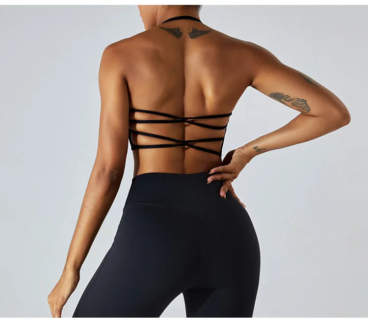 Backless Cross Strap Women’s Sports Bra – High Support Fitness & Yoga Bralette (Multi Colors)