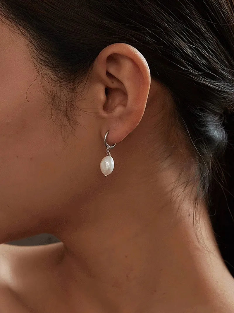 Pearl Drop Hoop Earrings – Gold & Silver