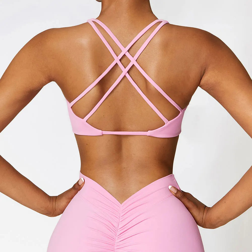 Women’s Cross-Back Push-Up Sports Bra – Breathable Crisscross Fitness Top (Multi Colors)