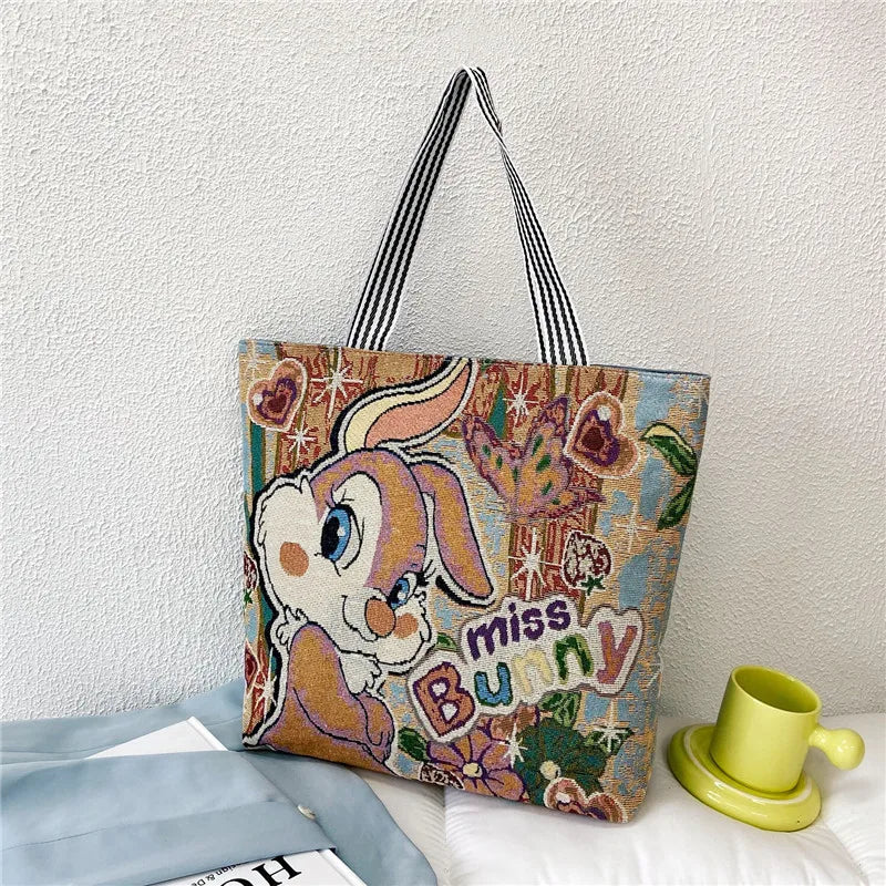Stitch Canvas Shoulder Bag – Retro Disney Cartoon Tote for Shopping & Storage