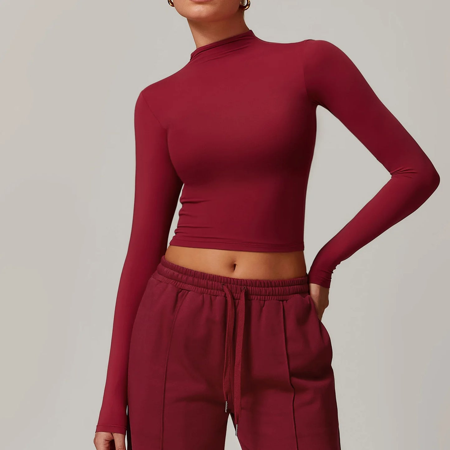Women's Crop Top – High Neck Long Sleeve Sports Shirt for Yoga & Fitness