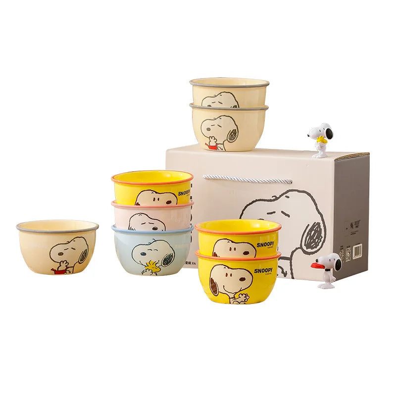 Snoopy Cartoon Ceramic Bowl Set – 4pcs, 400ml