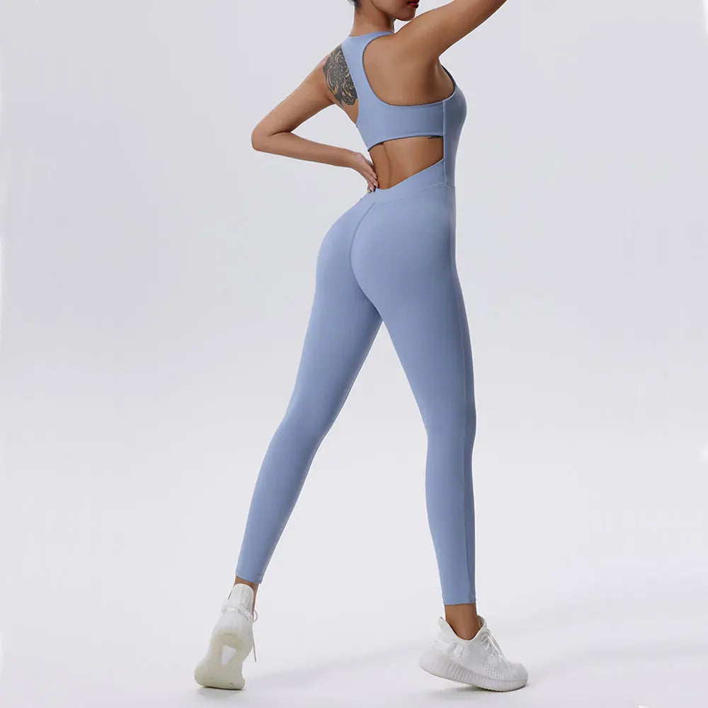 Women’s One-Piece Zipper Yoga Bodysuit – Slim Fit Workout Jumpsuit