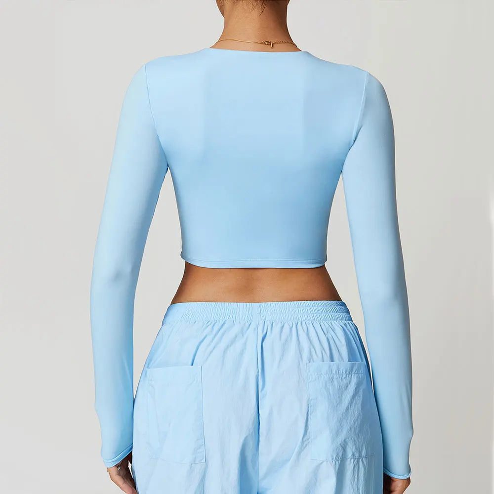 Women’s Long Sleeve Crop Top – Quick Dry Yoga & Gym Sportswear