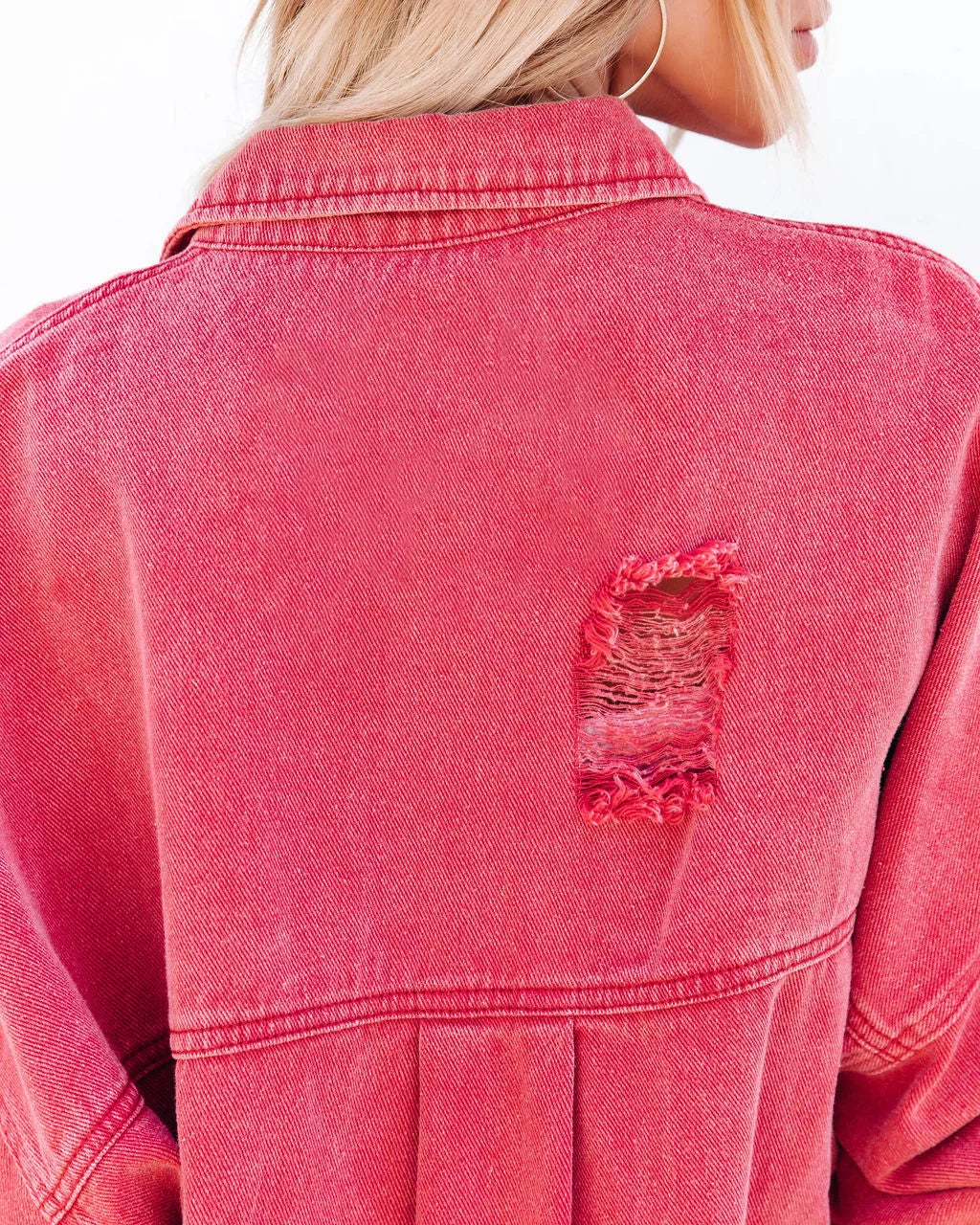 Ripped Denim Jacket with Tassels