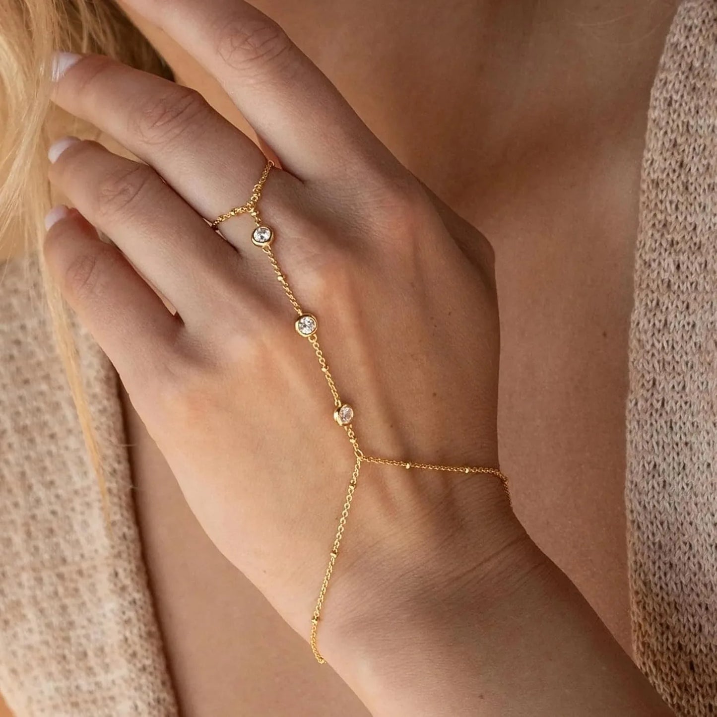 Elegant Gold/Silver Hand Chain Bracelet