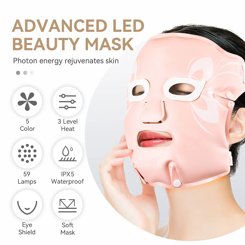 ANLAN Heating LED Beauty Mask – 5 Color LED Therapy Silicone Face Mask