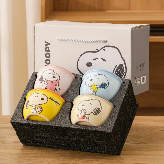 Snoopy Cartoon Ceramic Bowl Set – 4pcs, 400ml
