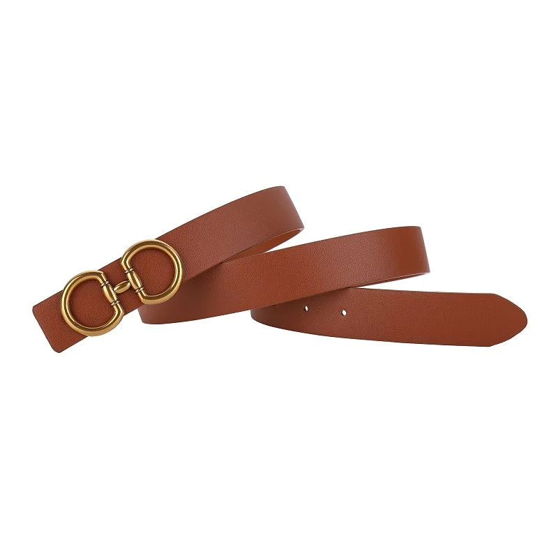 Double Buckle Leather Fashion Belt for Women