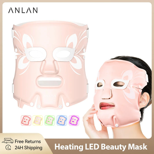 ANLAN Heating LED Beauty Mask – 5 Color LED Therapy Silicone Face Mask
