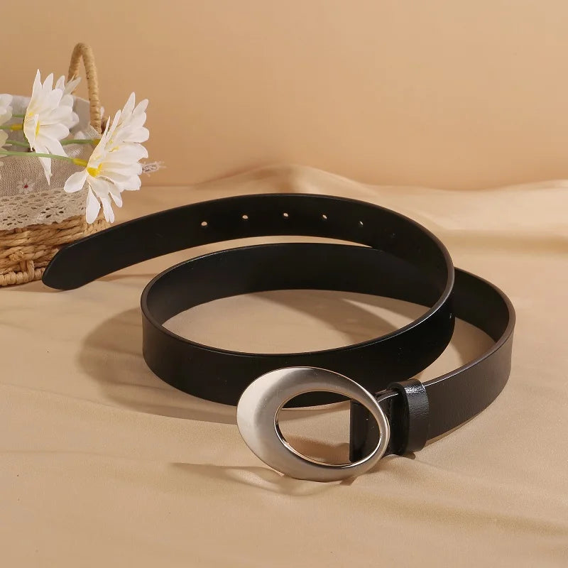 Genuine Leather Belt with Silver Buckle for Women