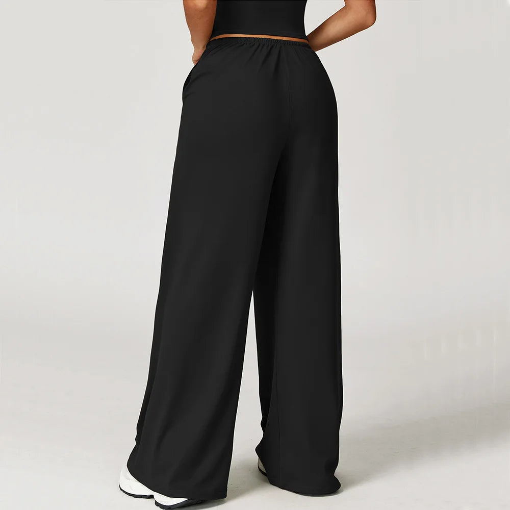 High-Waist Wide-Leg Yoga Pants with Drawstring – Multi Colors