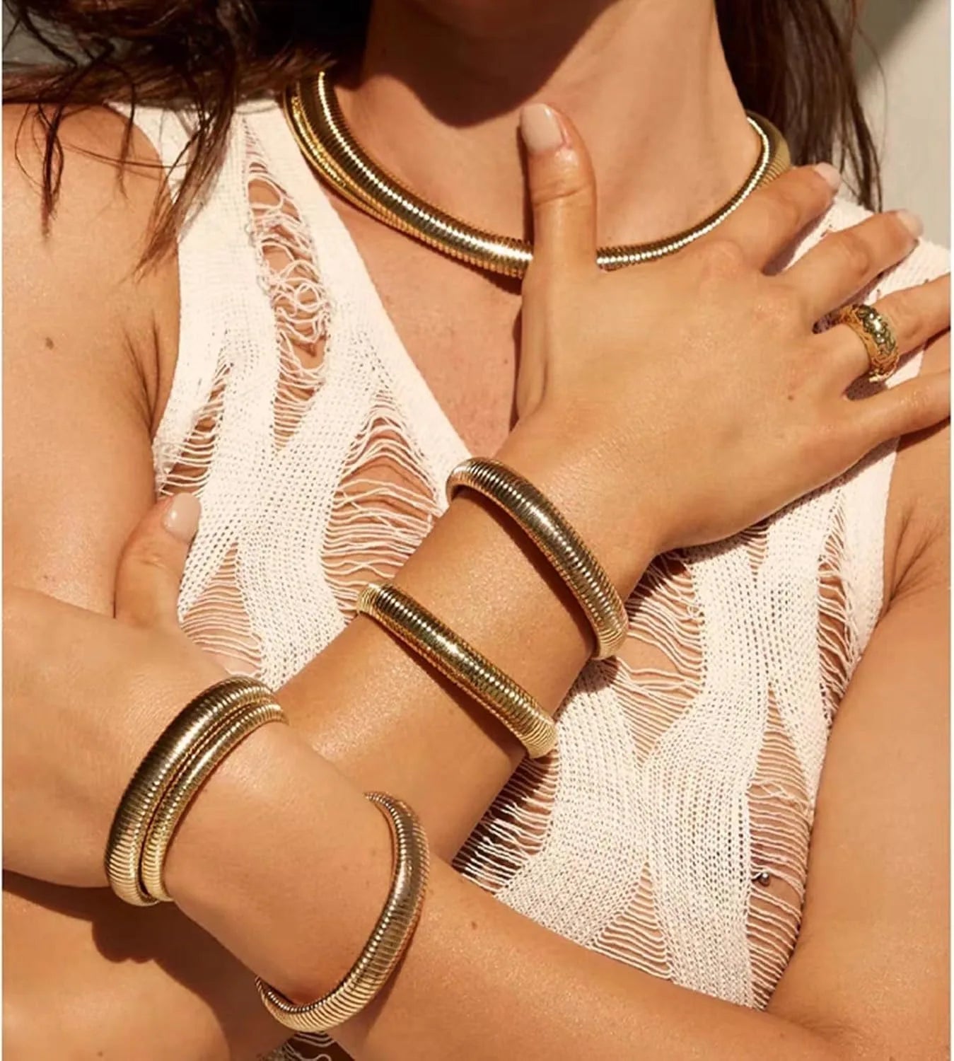 Chunky Gold Bangle Bracelet Set – Multiple Styles