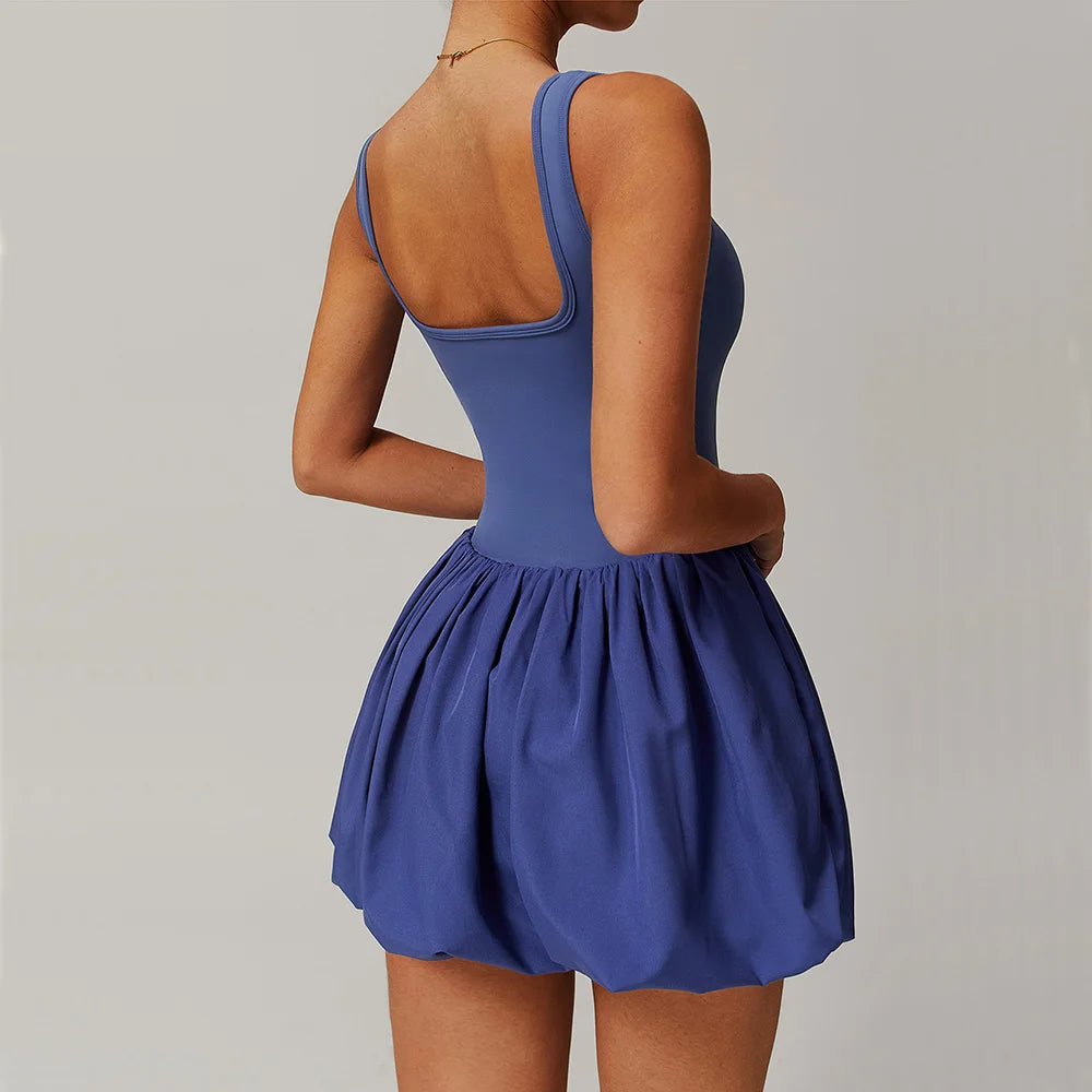 Women’s Sports Dress Romper – Fake Two-Piece Yoga Skirt Jumpsuit