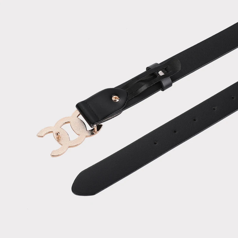 Luxury Leather Belt with Metal Buckle for Women