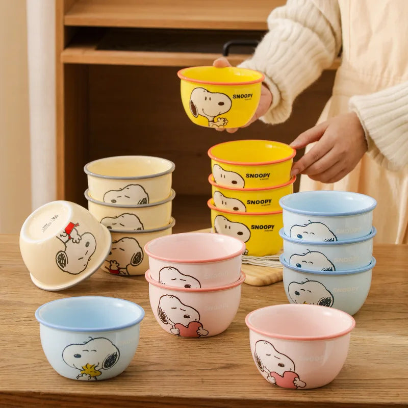 Snoopy Cartoon Ceramic Bowl Set – 4pcs, 400ml