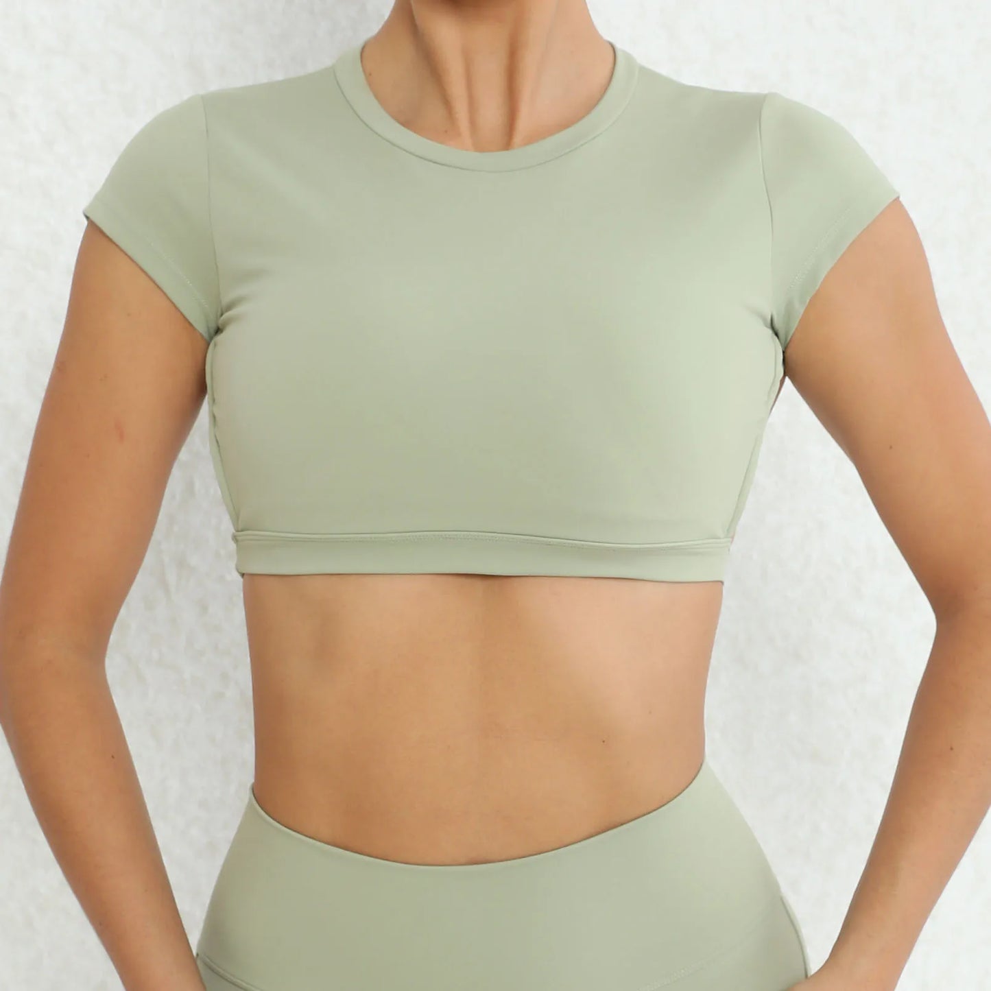Hollow Back Yoga Crop Top – Short Sleeve Fitness Workout T-shirt