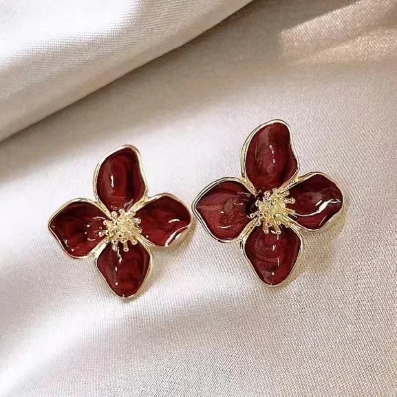 Elegant Camellia Flower Stud Earrings